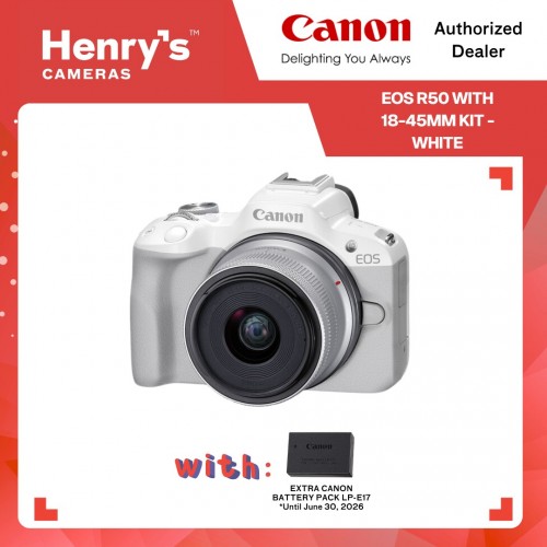 Canon EOS R50 with 18-45mm Kit - White Canon EOS R50 with 18-45mm Kit - White
