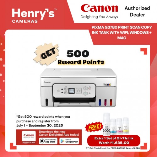 Canon Pixma G3780 Print Scan Copy Ink Tank with WiFI; Windows + Mac