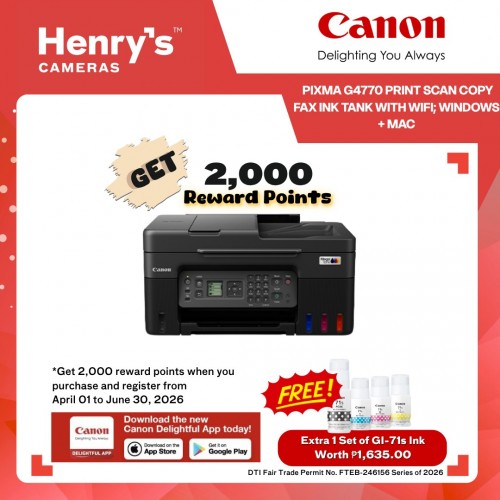 Canon Pixma G4770 Print Scan Copy Fax Ink Tank with WiFI; Windows + Mac