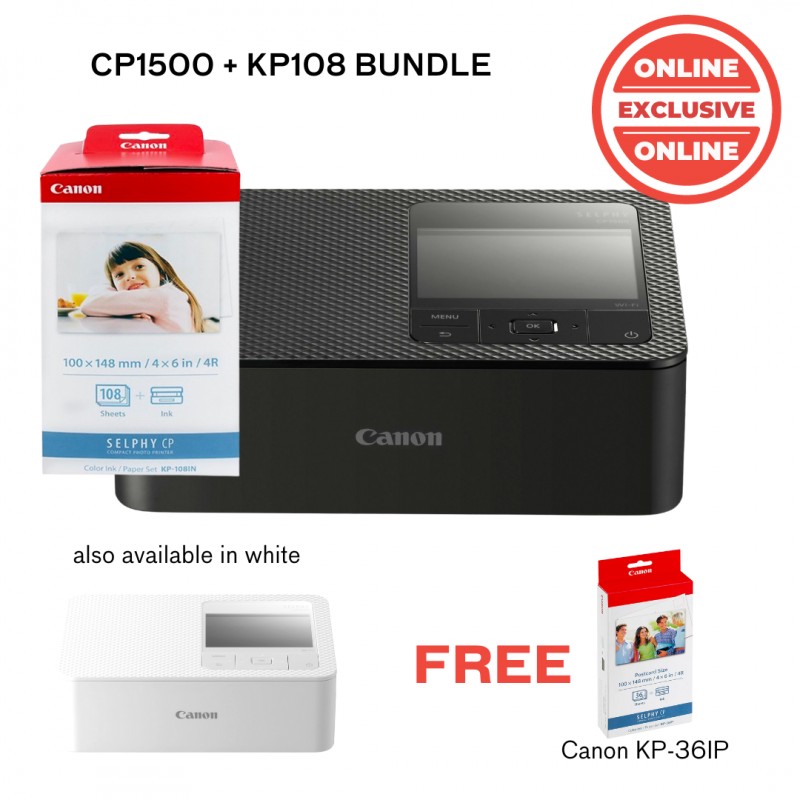 Canon SELPHY CP1500 Compact Photo Printer (Black) with KP-108 Ink