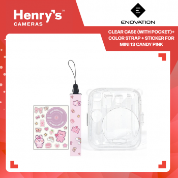 ENOVATION Clear Case with Pocket + Color Strap + Sticker for Instax Mini 13 Candy Pink