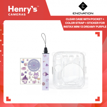 ENOVATION Clear Case with Pocket + Color Strap + Sticker for Instax Mini 13 Dreamy Purple