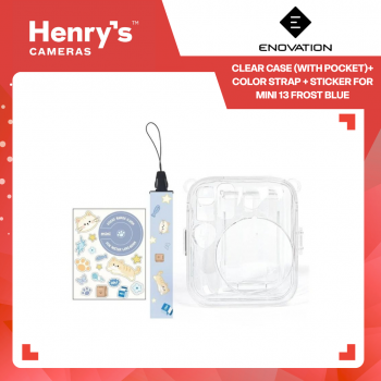 ENOVATION Clear Case with Pocket + Color Strap + Sticker for Instax Mini 13 Frost Blue
