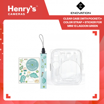 ENOVATION Clear Case with Pocket + Color Strap + Sticker for Instax Mini 13 Lagoon Green