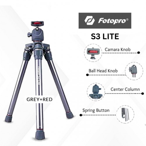 Fotopro Aluminum S3 Lite Tripod Gray-Red