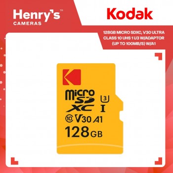 Kodak 128GB Micro SDXC V30 Ultra Class 10  UHS 1 U3 w/adaptor (up to 100mb/s) w/A1