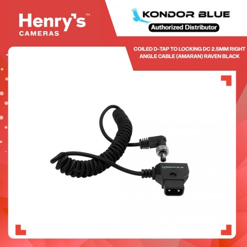 Kondor Blue Coiled D-Tap to Locking DC 2.5mm Right  Angle Cable (Amaran) Raven Black