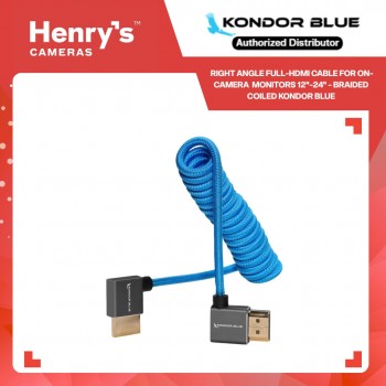 Kondor Blue Right Angle Full-HDMI Cable for On-Camera  Monitors 12"-24" - Braided Coiled Kondor Blue