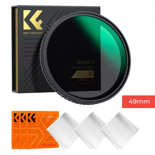 K&F 49mm Nano-X Variable/Fader ND Filter, ND2-ND32, without black cross, with 3pcs Cleaning Cloth