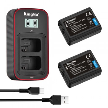 KingMa 2pcs NP-FW50 Battery 1080mAh and LCD Dual Charger Kit KingMa 2pcs NP-FW50 Battery 1080mAh and LCD Dual Charger Kit