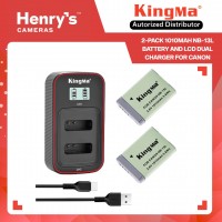 KingMa 2-Pack 1010mAh NB-13L Battery and LCD Dual Charger for Canon