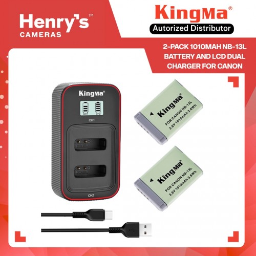 KingMa 2-Pack 1010mAh NB-13L Battery and LCD Dual Charger for Canon