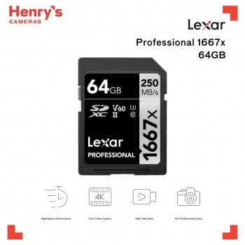 Lexar Professional 1667X 64GB SD Card 250/120MB/s Silver Series SDXC UHS-II LSD64GCB1667 Lexar Professional 1667X 64GB SD Card 250/120MB/s Silver Series SDXC UHS-II LSD64GCB1667