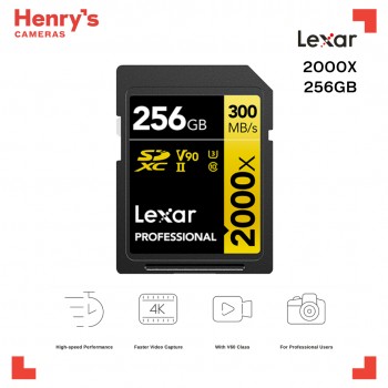 Lexar Professional 256GB 2000X SDHC/SDXC UHS-II V90 300/260 MB/s No Card Reader LSD2000256G-BNNNG Lexar Professional 256GB 2000X SDHC/SDXC UHS-II V90 300/260 MB/s No Card Reader LSD2000256G-BNNNG