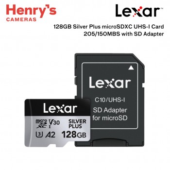 Lexar 128GB Professional Silver Plus MicroSDXC UHS-I Card 205/150MB/s with SD Adapter
