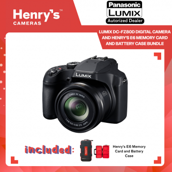 Panasonic Lumix DC-FZ80D Digital Camera and Henry’s E6 Memory Card and Battery Case Bundle