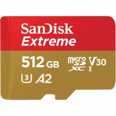 SanDisk 512GB Extreme microSDXC UHS-I Memory Card with Adapter - 190MB/s C10 U3 V30 4K 5K A2 SDSQXAV-512G
