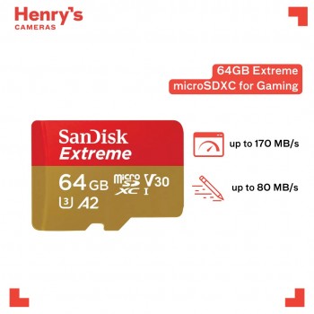 Sandisk Extreme 64GB MicroSD V30,U3,C10,A2,UHS- I,170MB/s,80MB/S SDSQXAH-064G-GN6GN Sandisk Extreme 64GB MicroSD V30,U3,C10,A2,UHS- I,170MB/s,80MB/S SDSQXAH-064G-GN6GN