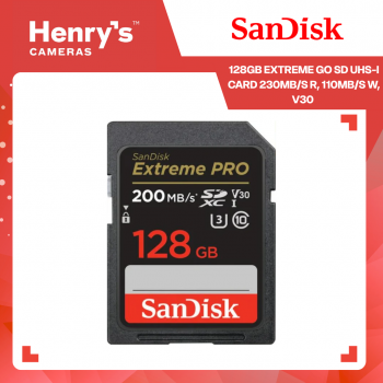 SANDISK 128GB Extreme GO SD UHS-I Card  230mb/s R, 110mb/s W, V30 
