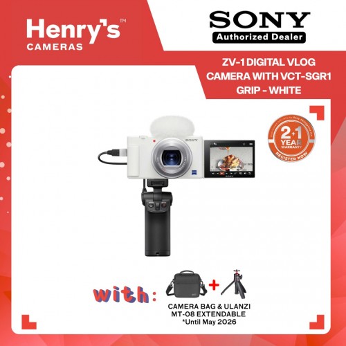 Sony ZV-1 Digital Vlog Camera with VCT-SGR1 Grip - White