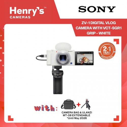 Sony ZV-1 Digital Vlog Camera with VCT-SGR1 Grip - White