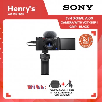 Sony ZV-1 Digital Vlog Camera with VCT-SGR1 Grip - Black Sony ZV-1 Digital Vlog Camera with VCT-SGR1 Grip - Black