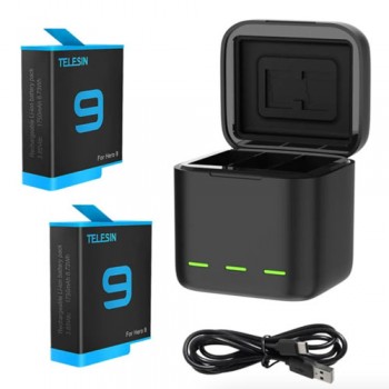 Telesin Storage Battery Charger Box + 2 Batt Kit for Hero 9 GP-BNC-901 Telesin Storage Battery Charger Box + 2 Batt Kit for Hero 9 GP-BNC-901
