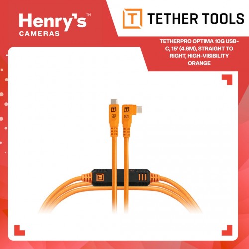 Tetherpro Optima 10G USB-C 15' (4.6M) Straight to Right, High-Visibility Orange 