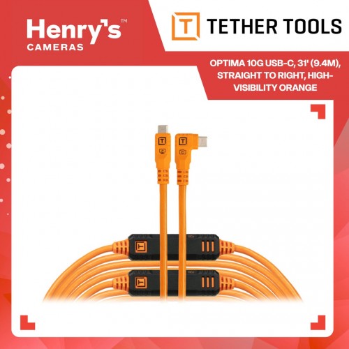TetherPro Optima 10G USB-C, 31' (9.4m), Straight to Right, High-Visibility Orange - CUC31RTG2-ORG