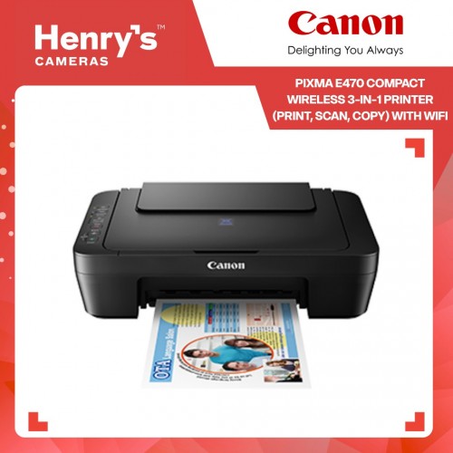 Canon Pixma E470 Compact Wireless 3-in-1 Printer (Print, Scan, Copy) with WiFi