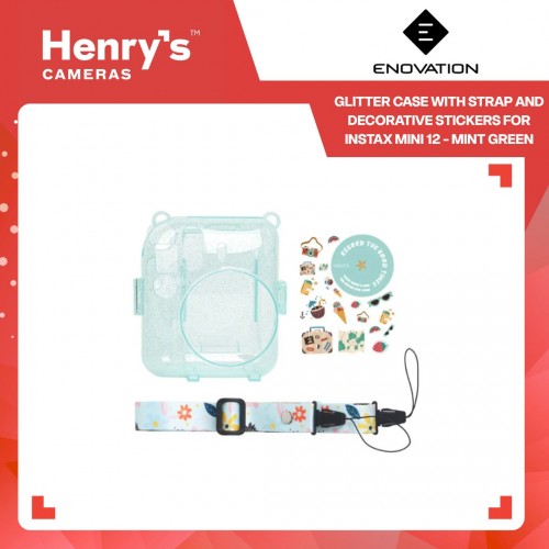 Enovation Glitter Case with Strap and Decorative Stickers for Instax Mini 12 - Mint Green Enovation Glitter Case with Strap and Decorative Stickers for Instax Mini 12 - Mint Green