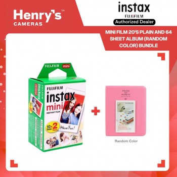 Fujifilm Instax Mini Film 20's Plain and 64 Sheet Album (Random Color) Bundle