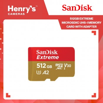 SanDisk 512GB Extreme microSDXC UHS-I Memory Card with Adapter - 190MB/s C10 U3 V30 4K 5K A2 - SDSQXAV-512G-GN6MN